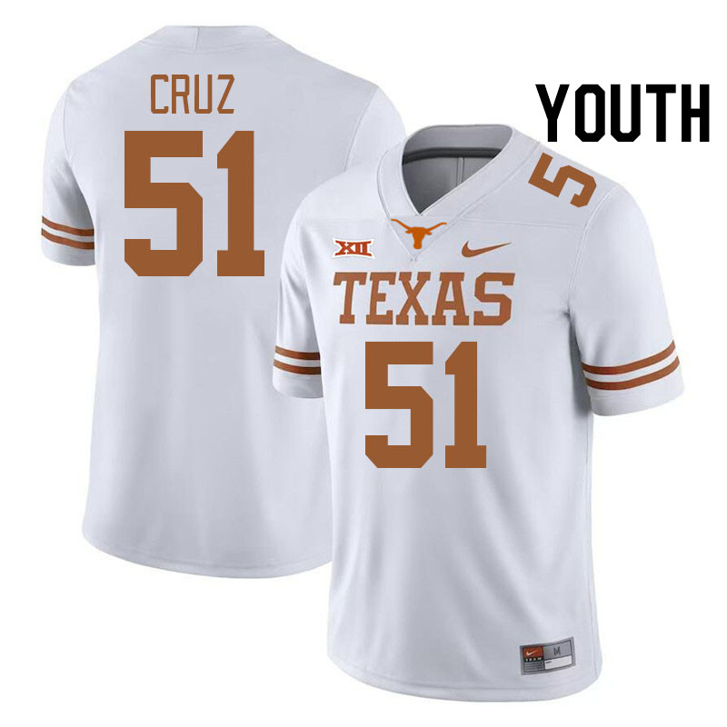 Youth #51 Daniel Cruz Texas Longhorns College Football Jerseys Stitched-White